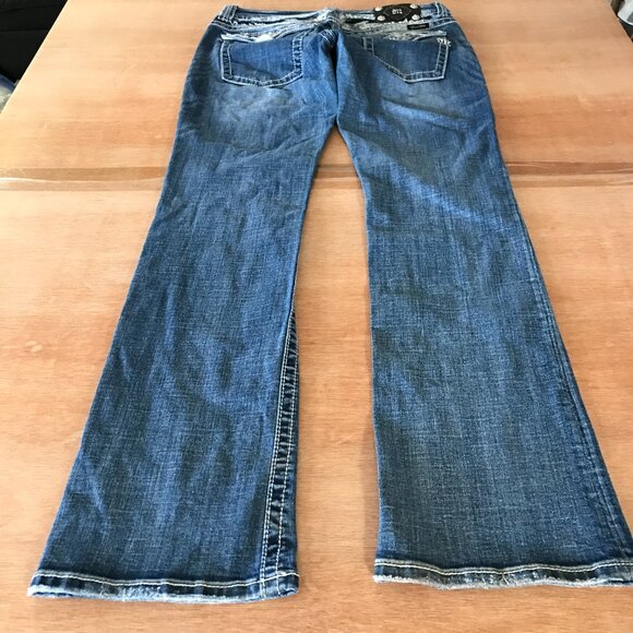 Miss Me Bootcut Jeans Women 31 Blue Low Rise Rhinestone Flap Pocket Thick Stitch - Picture 10 of 16